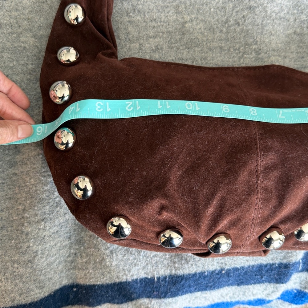 Brown Suede Studded Hobo Shoulder Bag - Picture 6 of 6